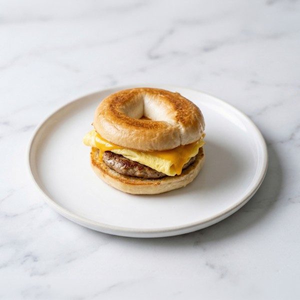 Sausage, egg, and cheese bagel sandwich