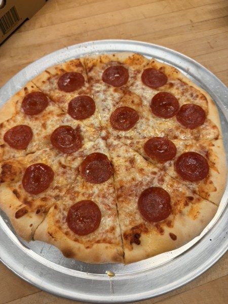 Fresh-baked pepperoni pizza