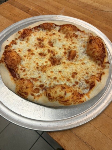 Fresh-baked cheese pizza